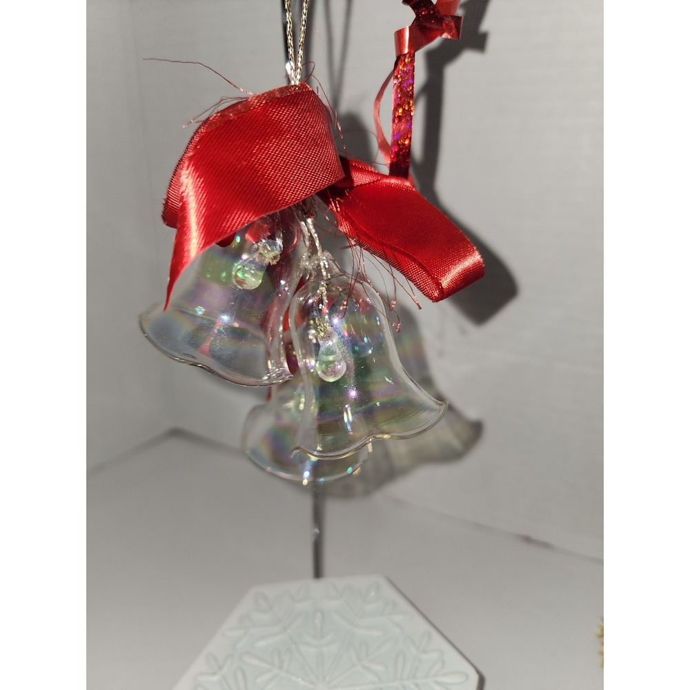 Vintage‎ Clear Iridescent Christmas Bells Tree Ornament